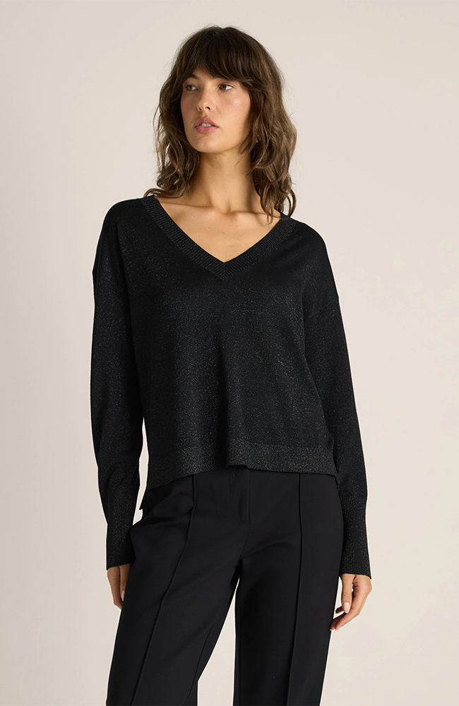 Oriane Sparkle V-Neck Knit - Black