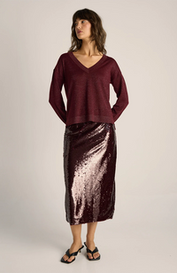 Oriane Sparkle V-Neck Knit - Burgundy Red