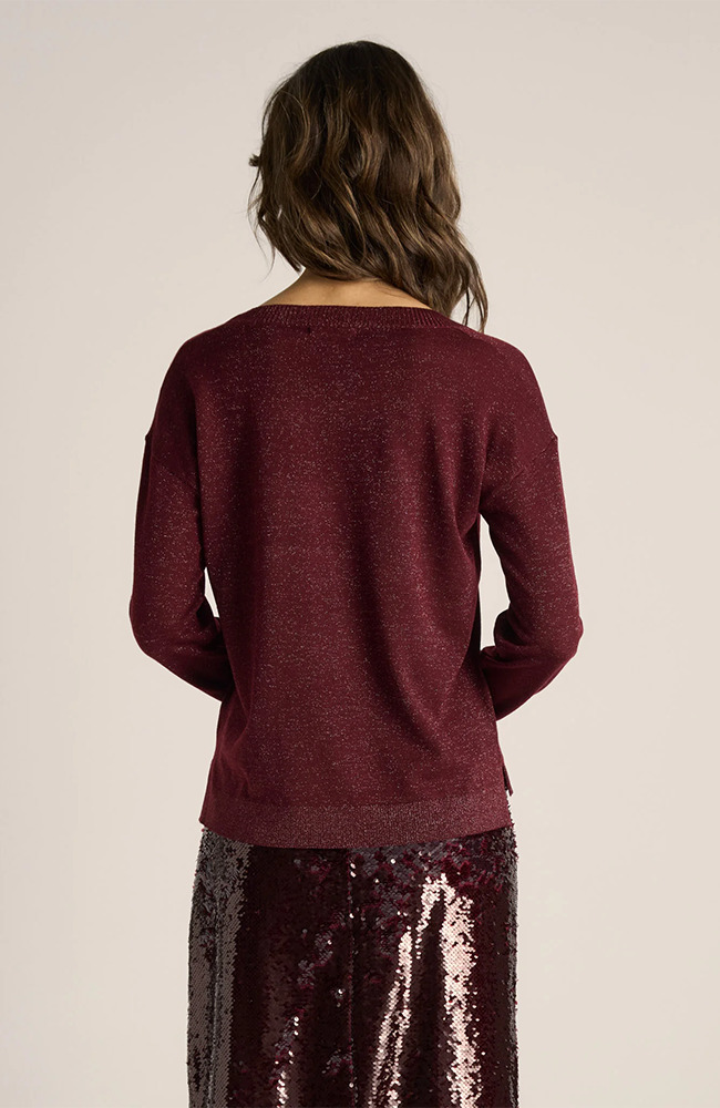 Oriane Sparkle V-Neck Knit - Burgundy Red