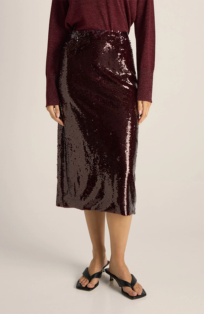 Monroe Sequin Pencil Skirt - Burgundy Red