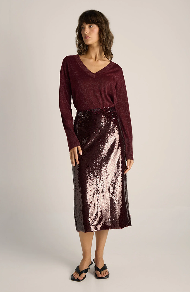 Monroe Sequin Pencil Skirt - Burgundy Red