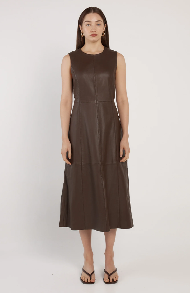 Thessa Leather Dress - Chocolate Brown