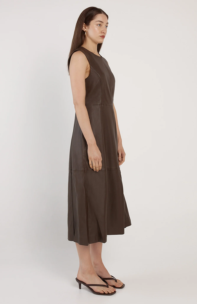 Thessa Leather Dress - Chocolate Brown