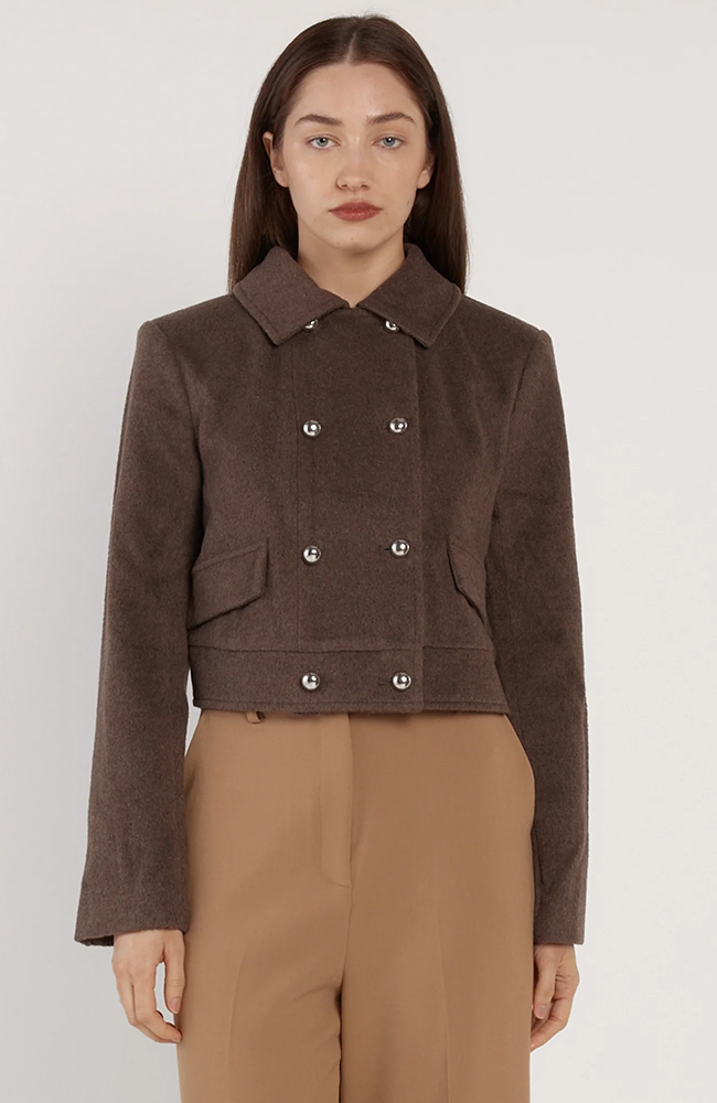 Devyn Wool Blend Cropped Jacket - Chocolate