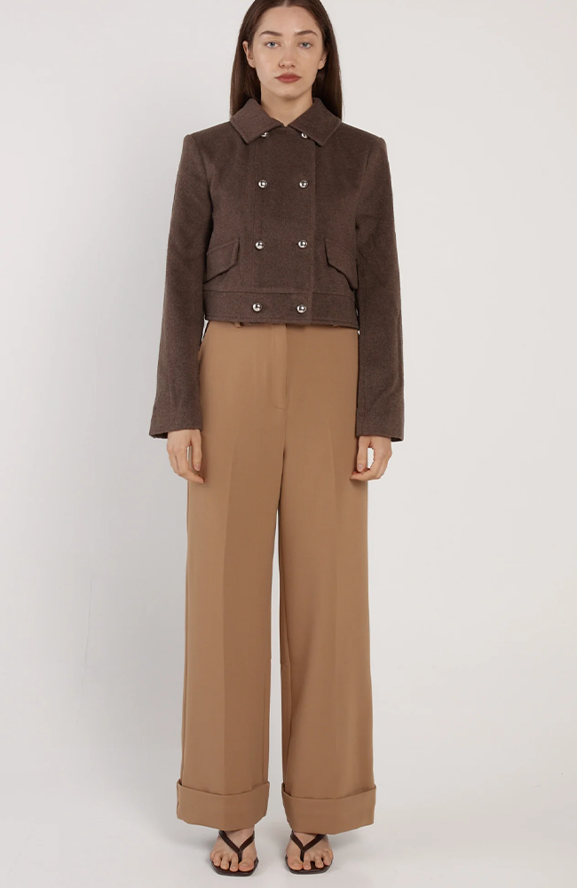 Devyn Wool Blend Cropped Jacket - Chocolate