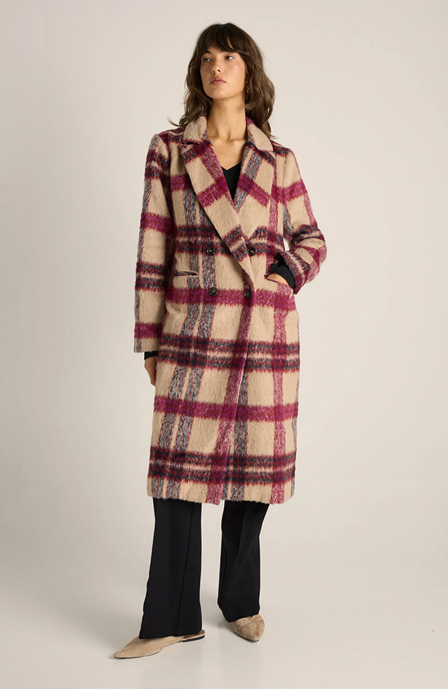 Harlow Check Longline Coat - Check Pink