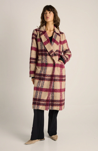 Harlow Check Longline Coat - Check Pink
