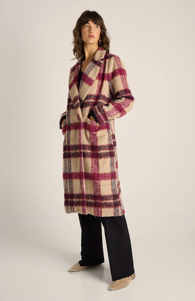 Harlow Check Longline Coat - Check Pink