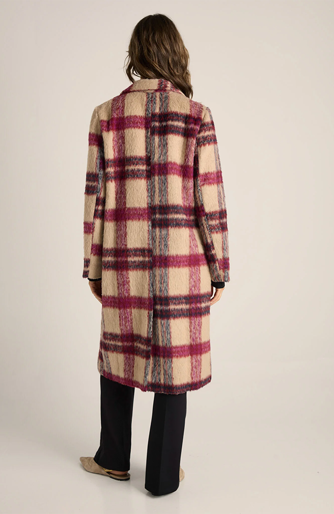 Harlow Check Longline Coat - Check Pink