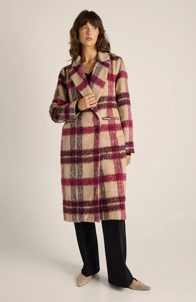 Harlow Check Longline Coat - Check Pink