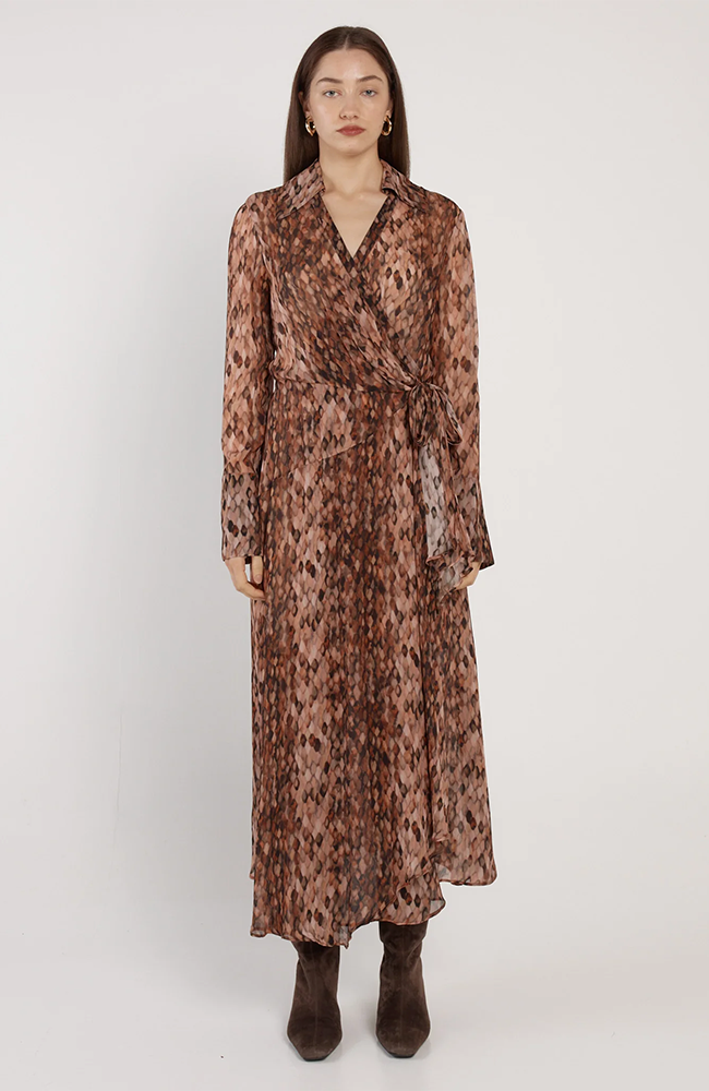 Isla Wrap Dress - Snake Print/Brown