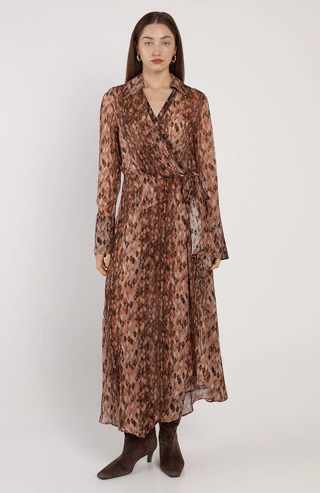 Isla Wrap Dress - Snake Print/Brown
