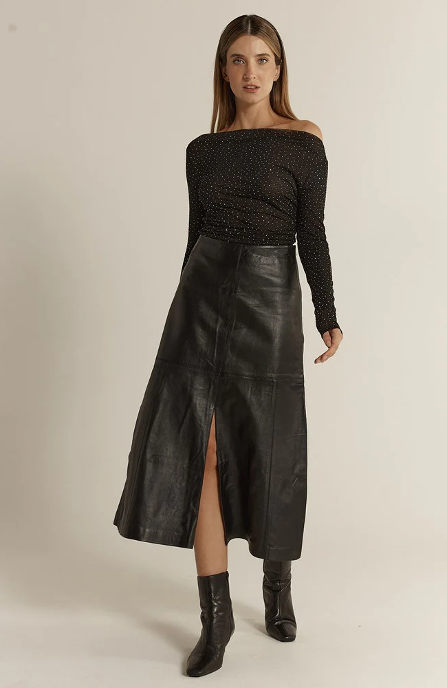 Brae Leather Midi Skirt