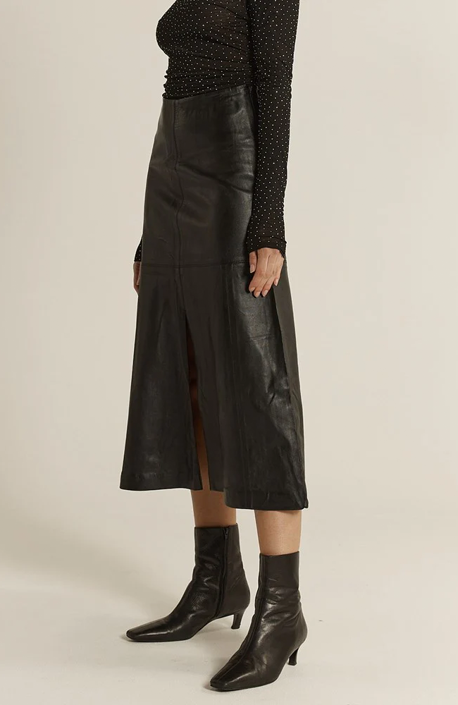 Brae Leather Midi Skirt