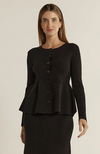 Vale Peplum Cardigan - Black