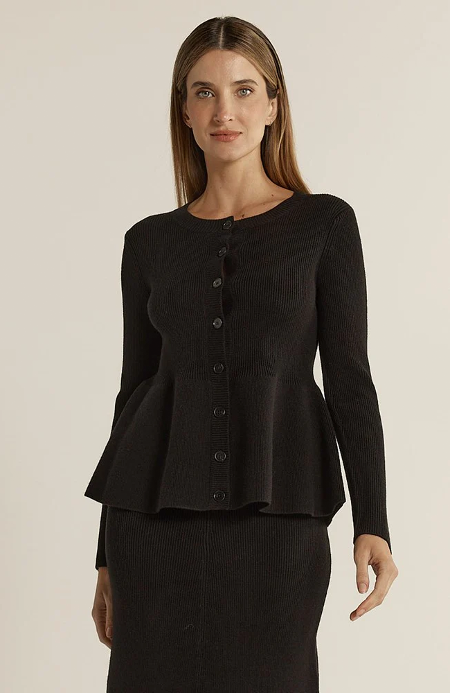 Vale Peplum Cardigan - Black