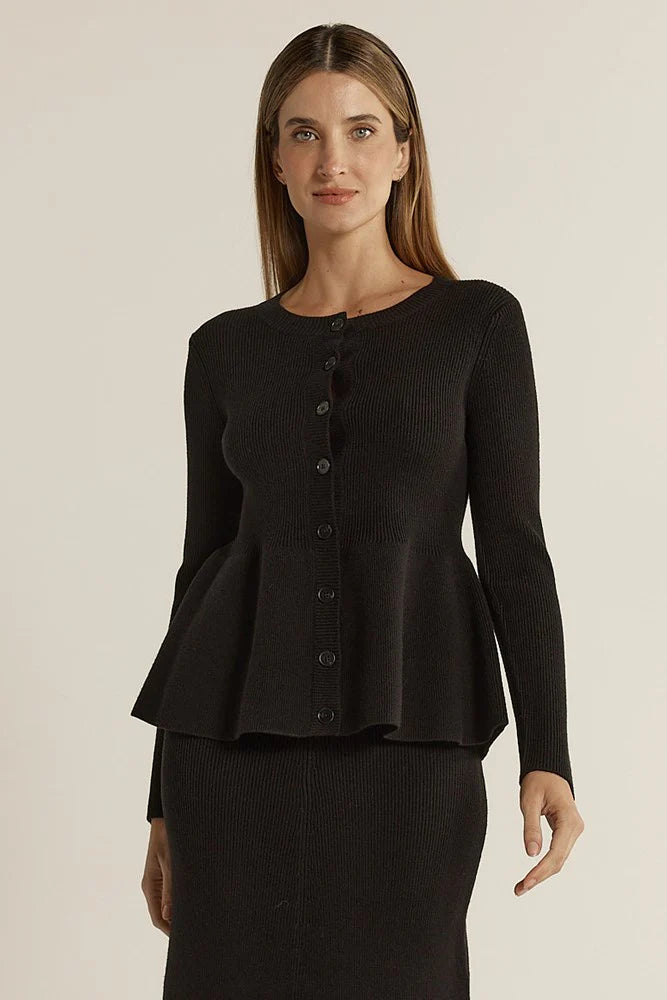Vale Peplum Cardigan - Black