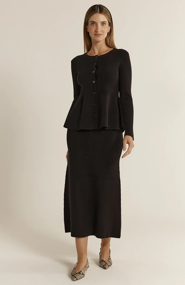 Vale Peplum Cardigan - Black