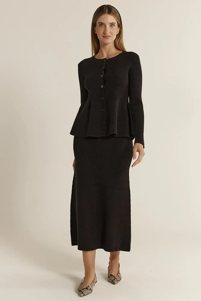 Vale Peplum Cardigan - Black