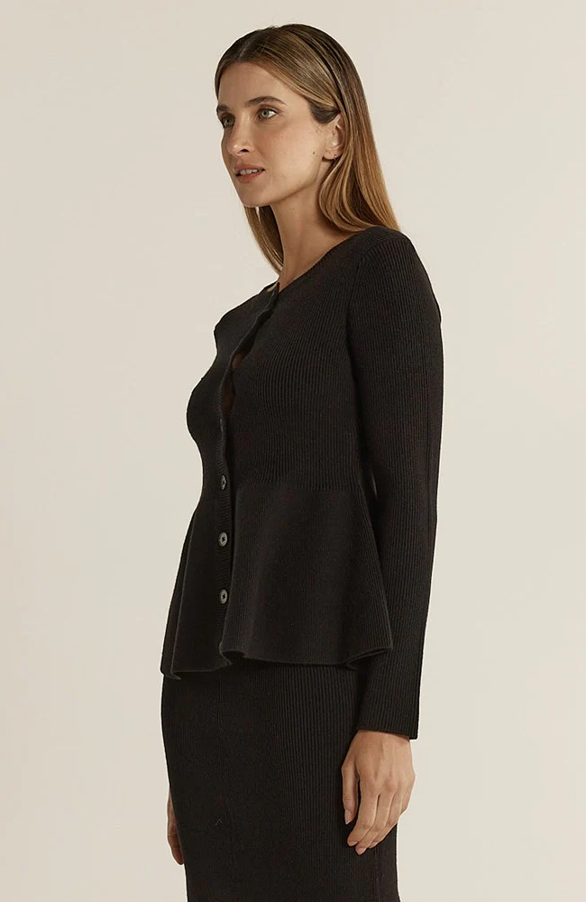 Vale Peplum Cardigan - Black