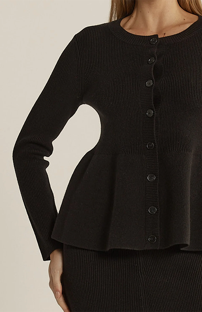 Vale Peplum Cardigan - Black