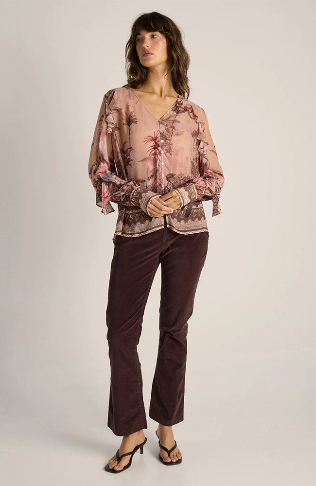 Odette Ruffle Blouse - Light Scarf Print/Neutral