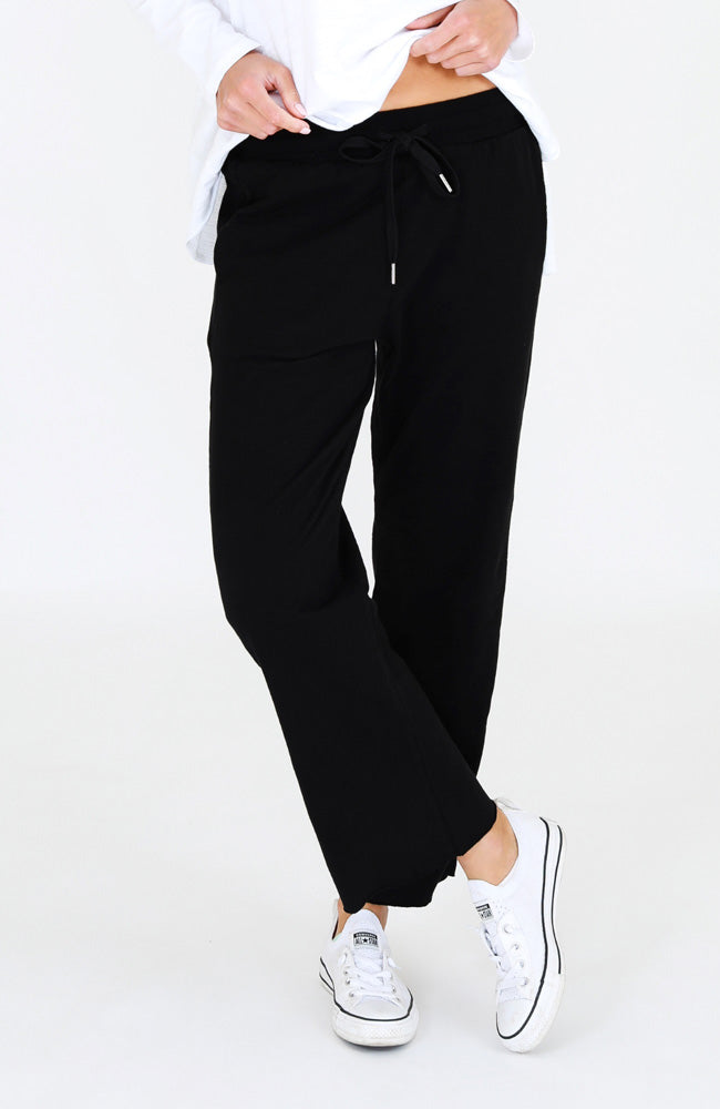 Venus Rib Panel Wide Leg Jogger - Black