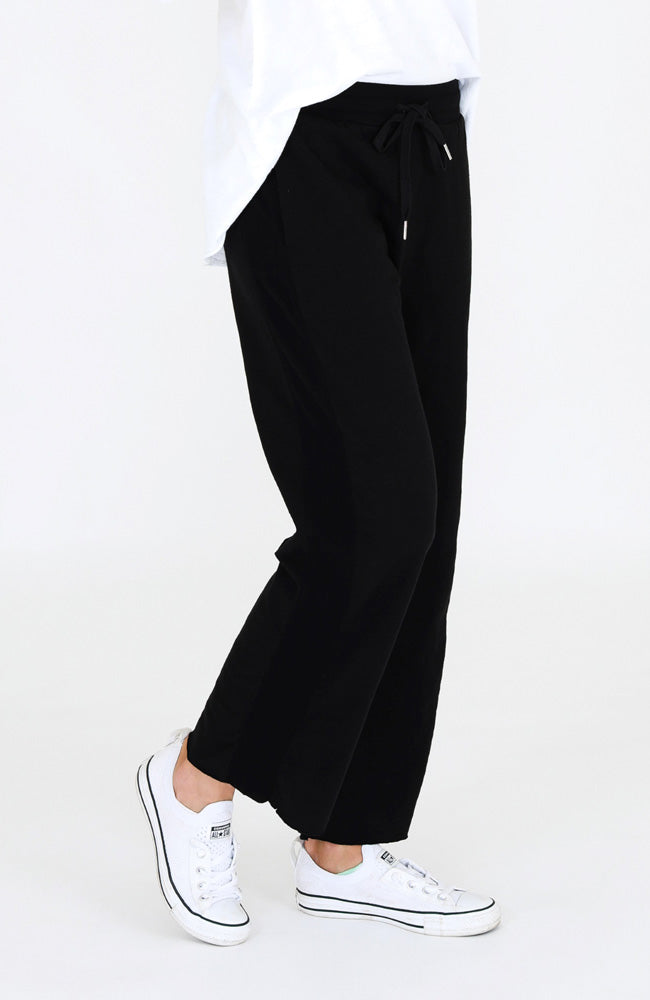 Venus Rib Panel Wide Leg Jogger - Black