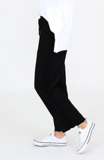 Venus Rib Panel Wide Leg Jogger - Black