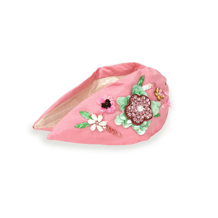 Embroidered Floral Headband - Pink