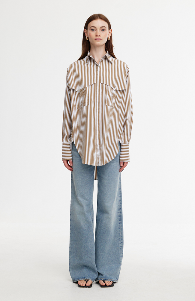 Riley Shirt - Stone/Ivory Stripe