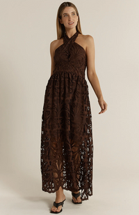 Elara Broderie Dress – Chocolate