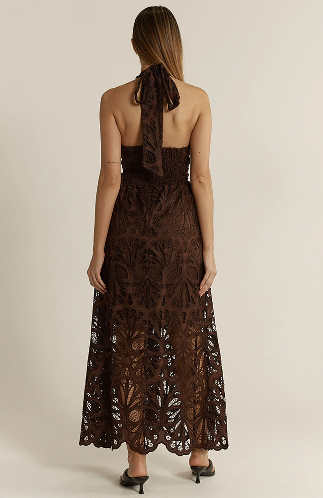 Elara Broderie Dress – Chocolate