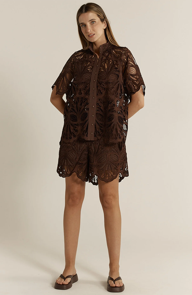 Elara Broderie Blouse – Chocolate