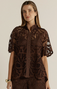 Elara Broderie Blouse – Chocolate
