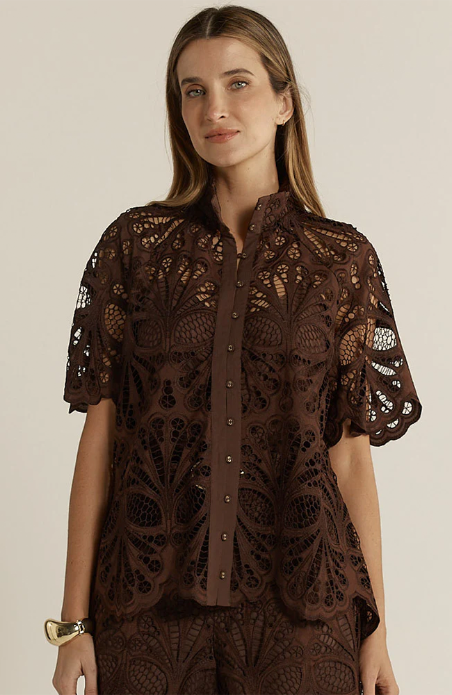Elara Broderie Blouse – Chocolate