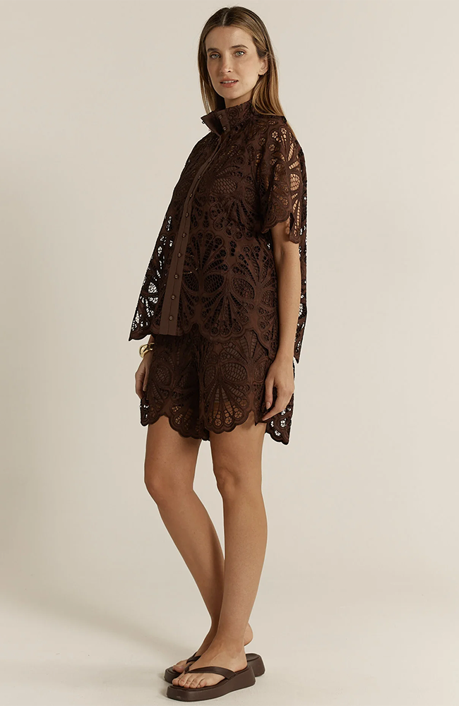 Elara Broderie Blouse – Chocolate