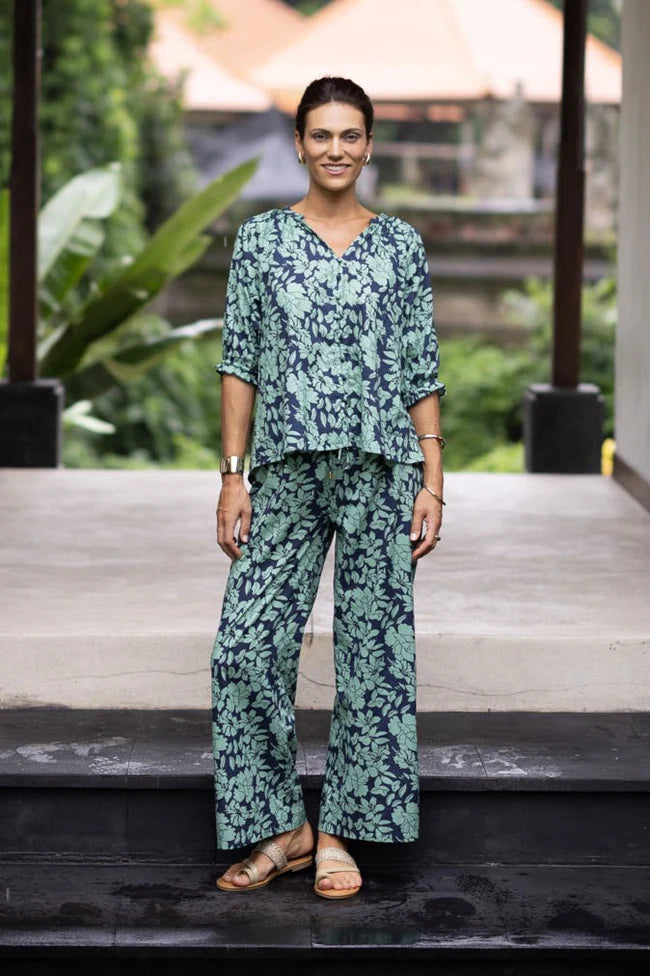Fleur Pant - Mint/Navy
