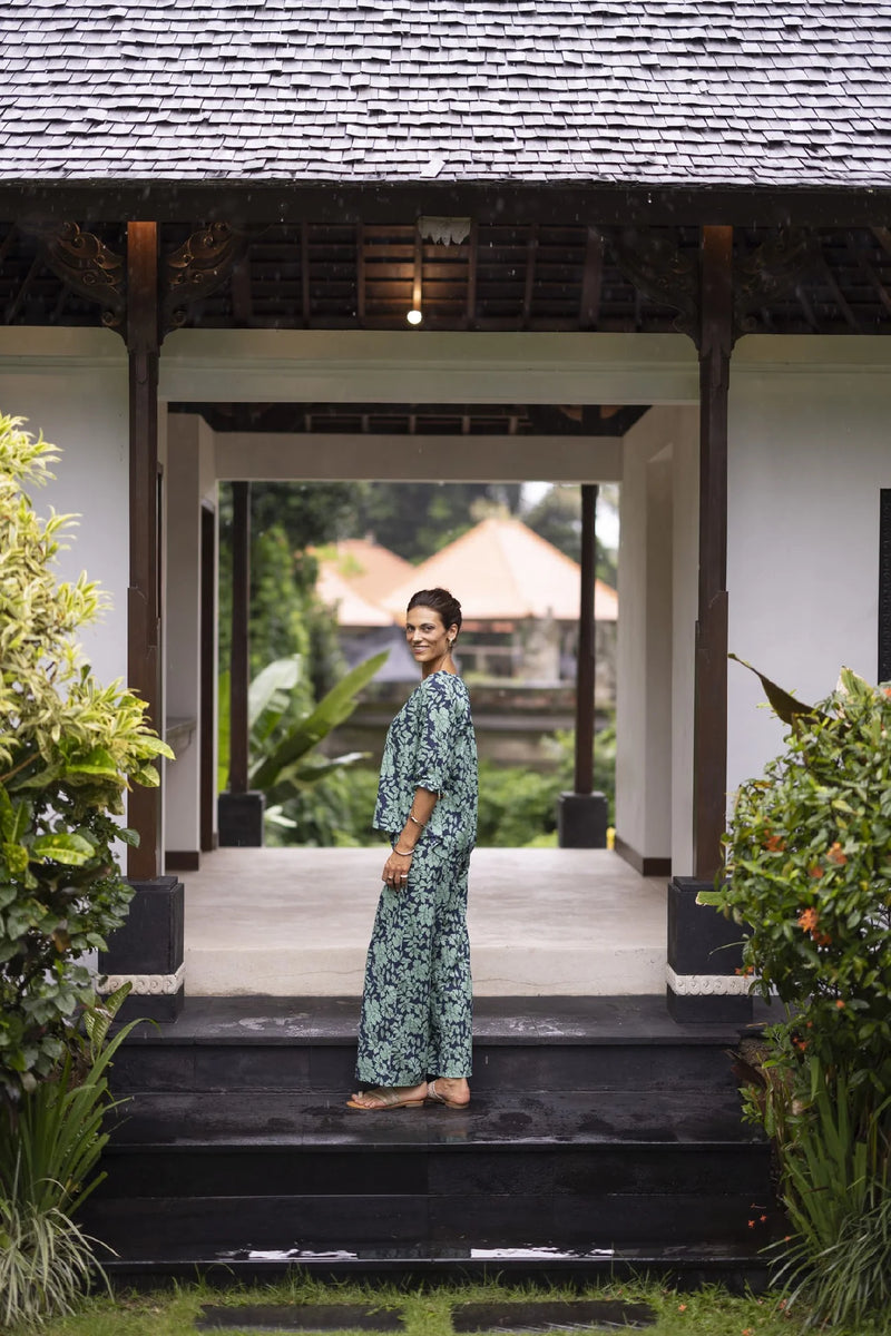 Fleur Pant - Mint/Navy