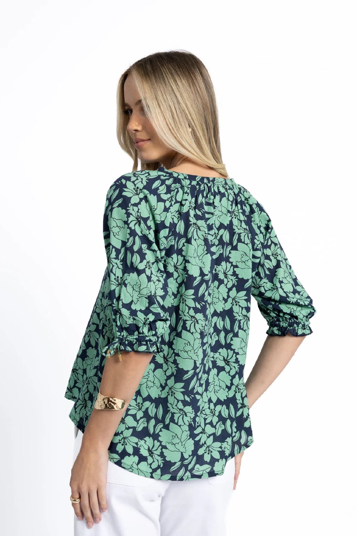 Fleur Blouse - Mint/Navy