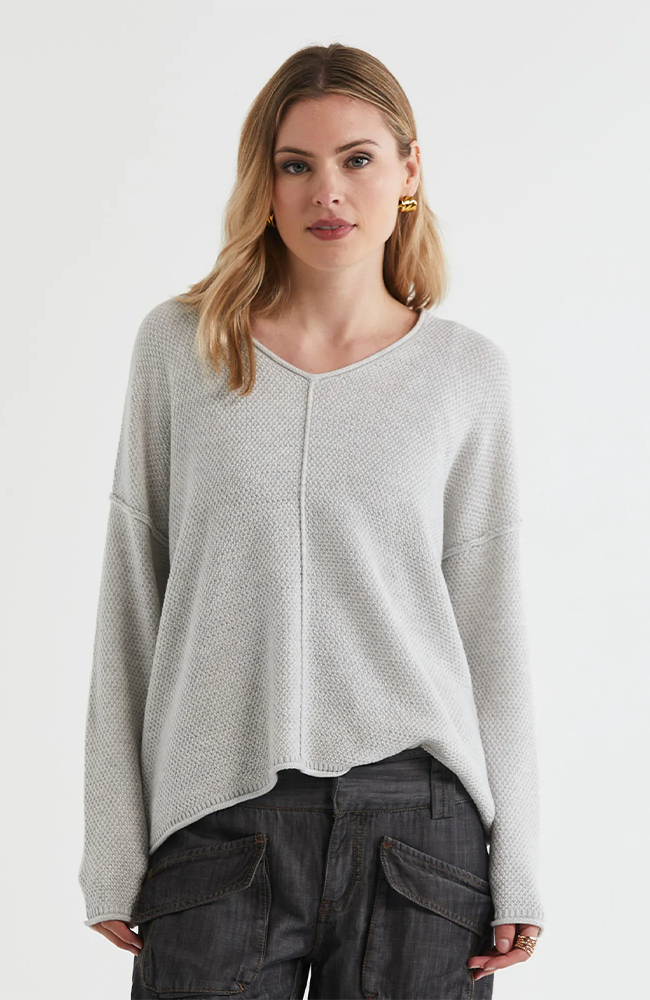 Birdseye V Neck Jumper - Ice
