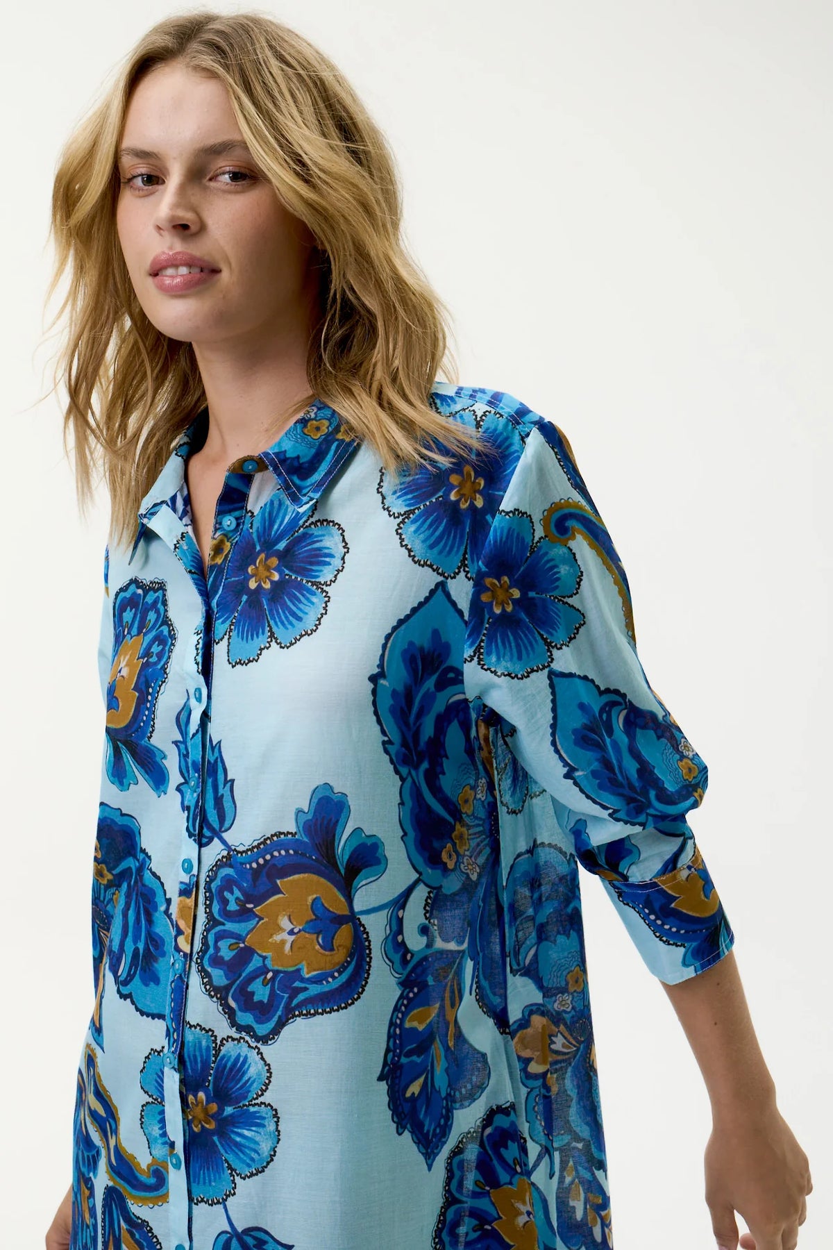Daisy Dress-Lemnos/Cotton - Blue Flower
