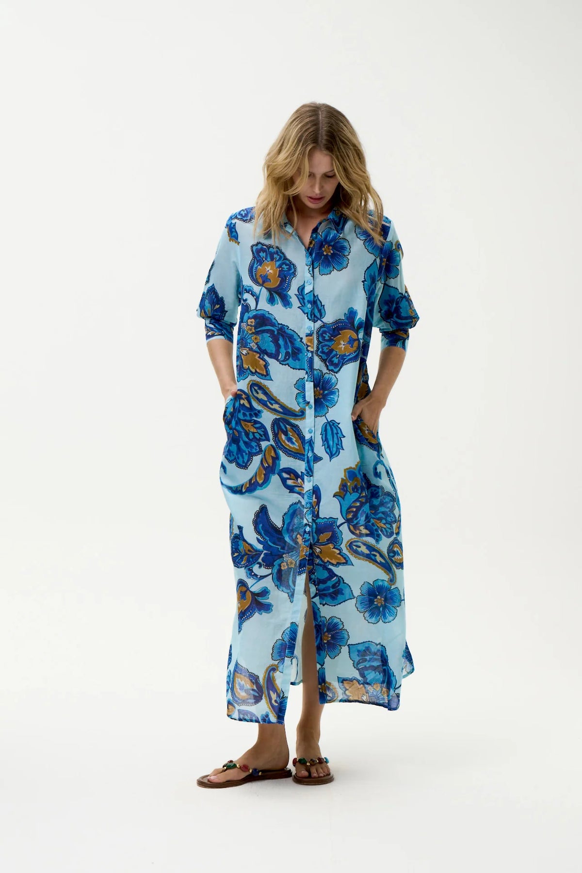Daisy Dress-Lemnos/Cotton - Blue Flower