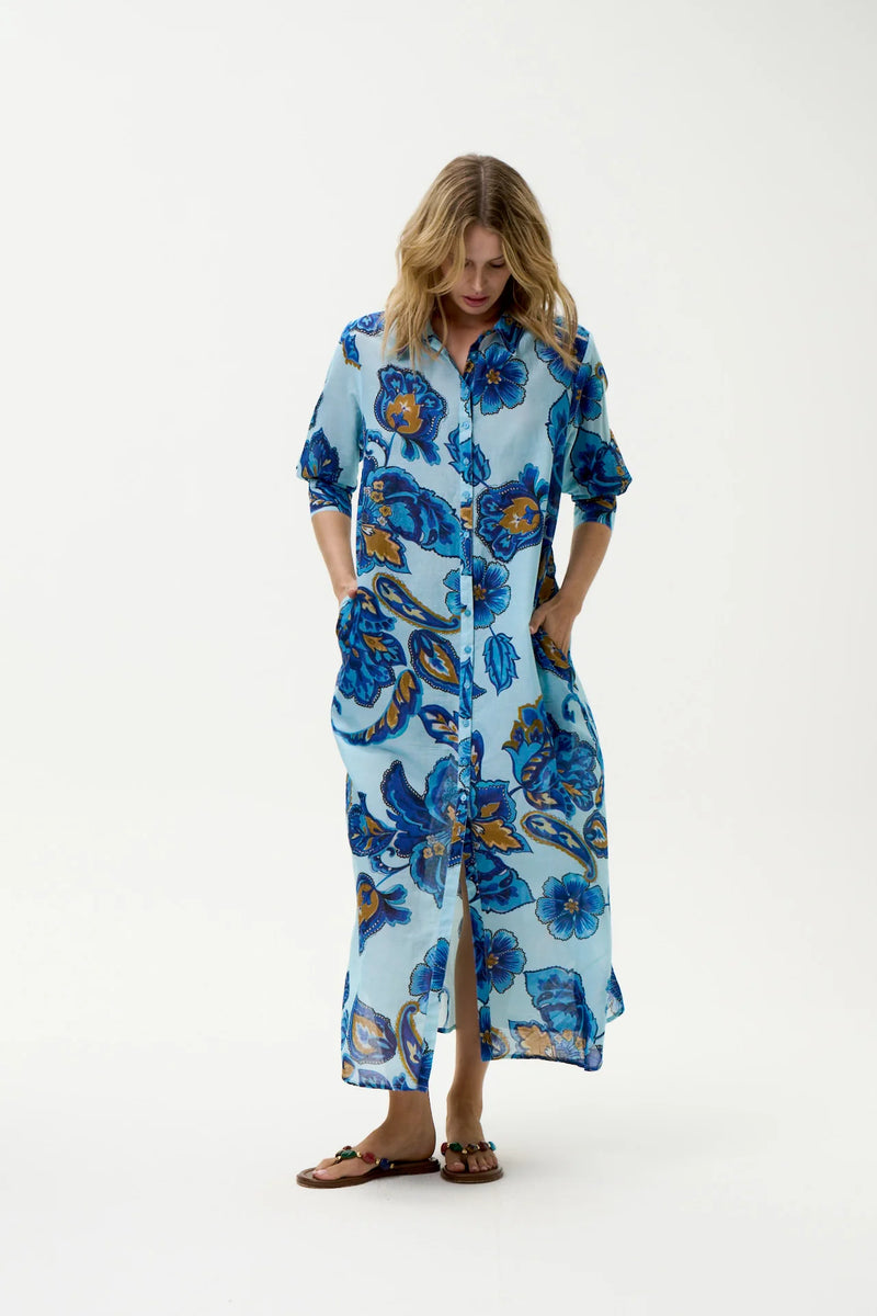 Daisy Dress-Lemnos/Cotton - Blue Flower