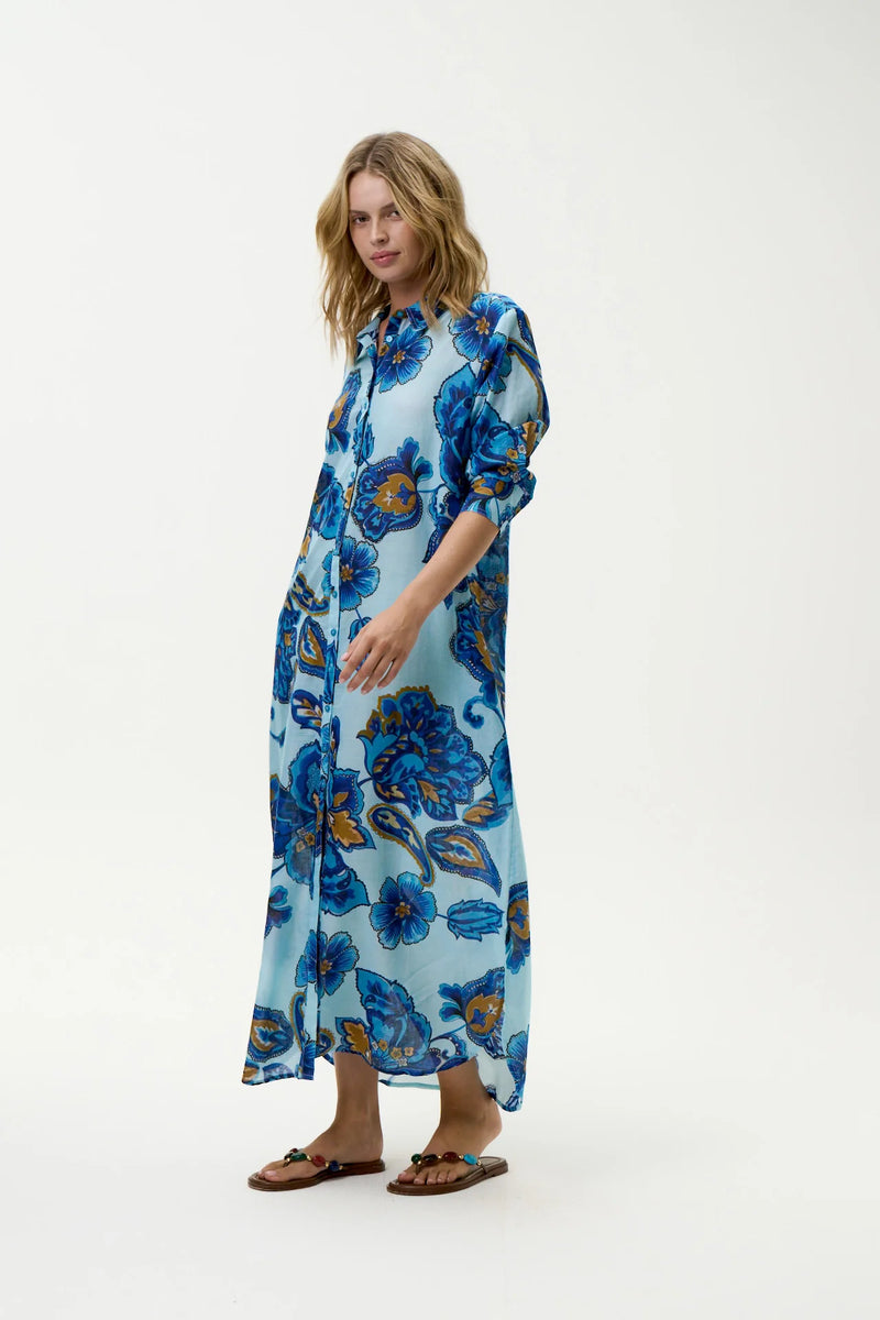 Daisy Dress-Lemnos/Cotton - Blue Flower