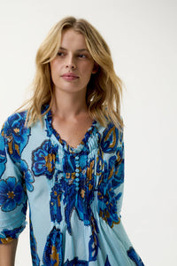 Middy Poppy Dress-Lemnos/Cotton - Blue Flower