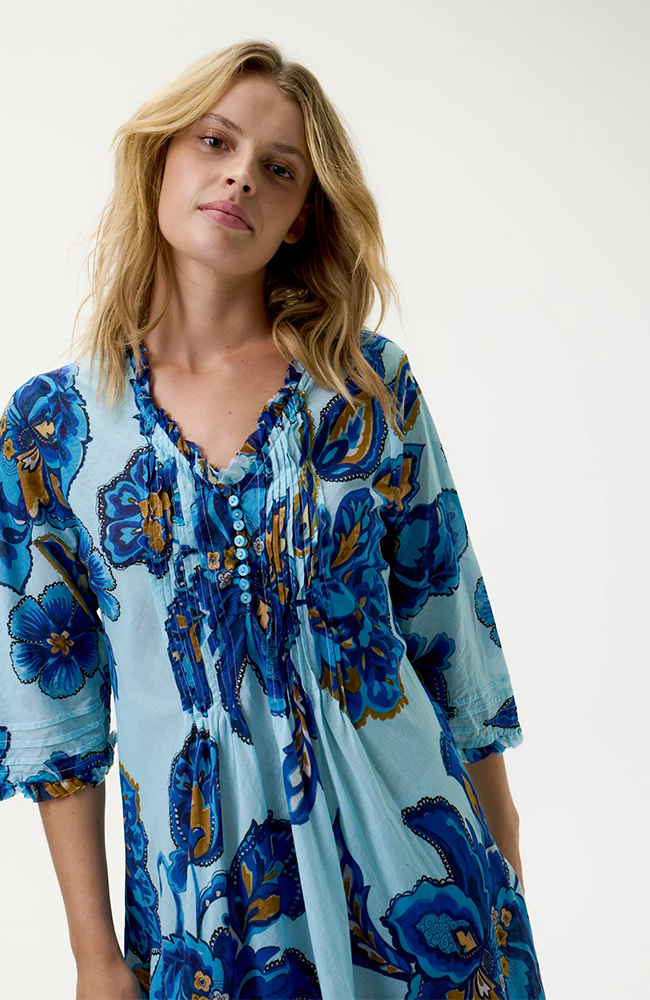 Middy Poppy Dress-Lemnos/Cotton - Blue Flower