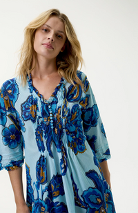 Middy Poppy Dress-Lemnos/Cotton - Blue Flower