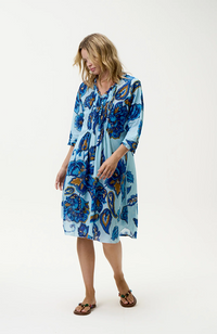 Middy Poppy Dress-Lemnos/Cotton - Blue Flower