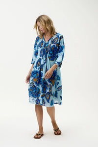 Middy Poppy Dress-Lemnos/Cotton - Blue Flower